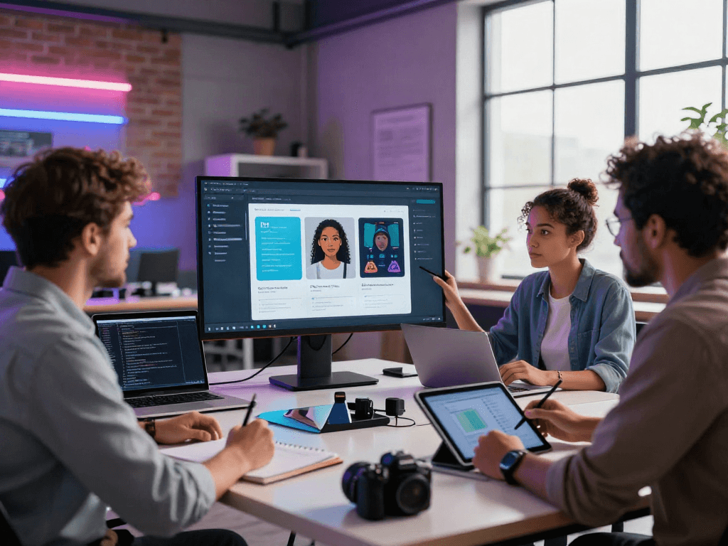 Collaboration in a tech workspace utilizing nsfw ai tools for content moderation and creation.