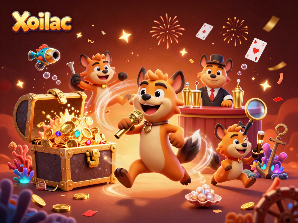 Xoilac casino scene with hyenas as entertainers, showcasing dynamic gambling excitement.