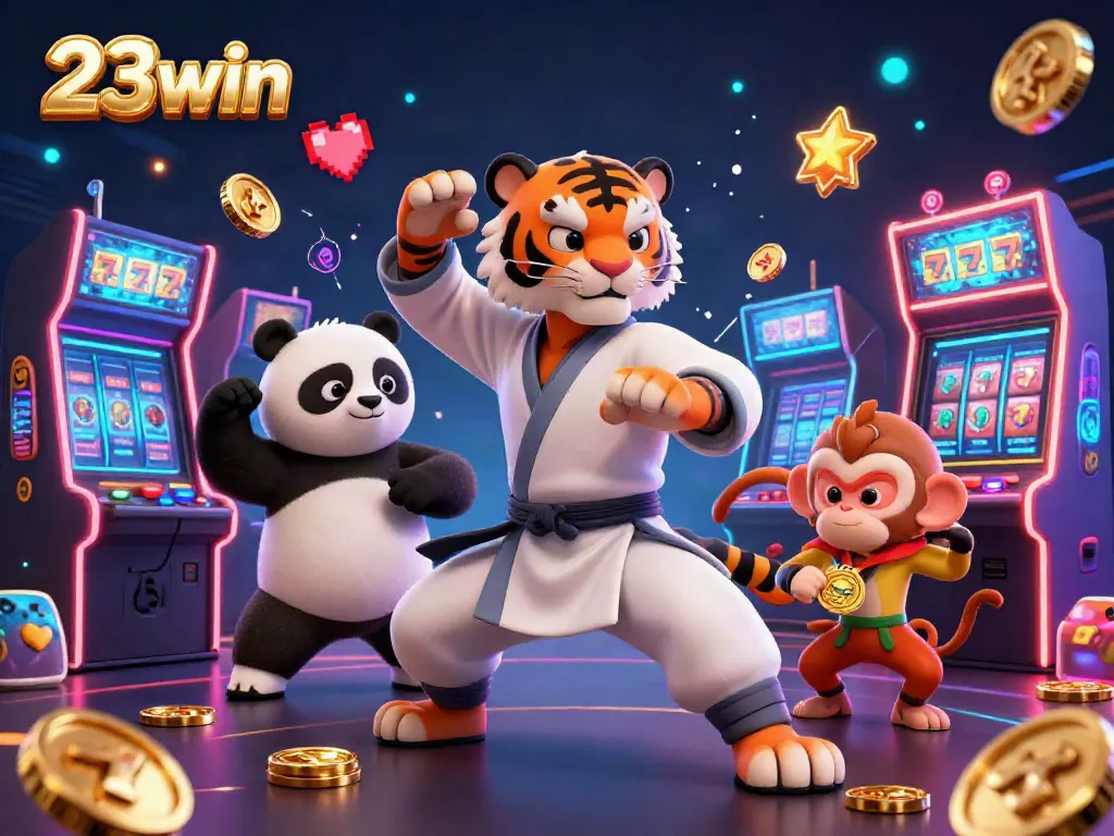 Experience the thrill of the casino with 23win's vibrant 3D illustration showing gaming masters in action.
