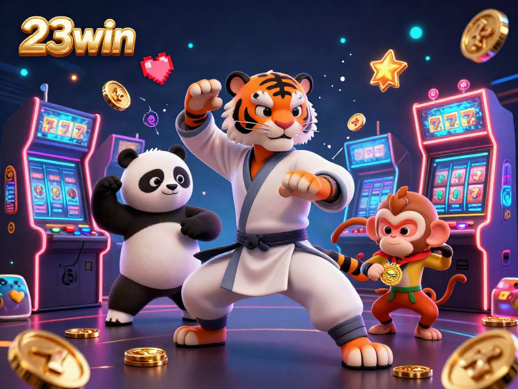 Experience the thrill of the casino with 23win's vibrant 3D illustration showing gaming masters in action.