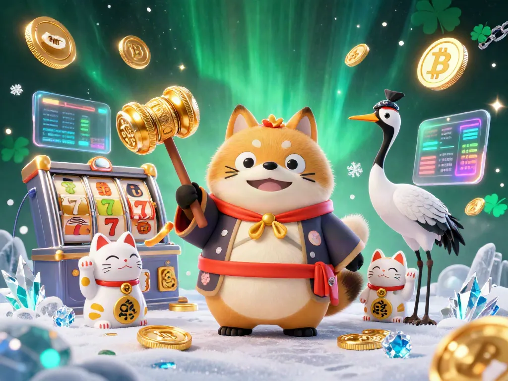 Engage with thr ku in an immersive 3D gaming scene featuring symbols of luck and prosperity.