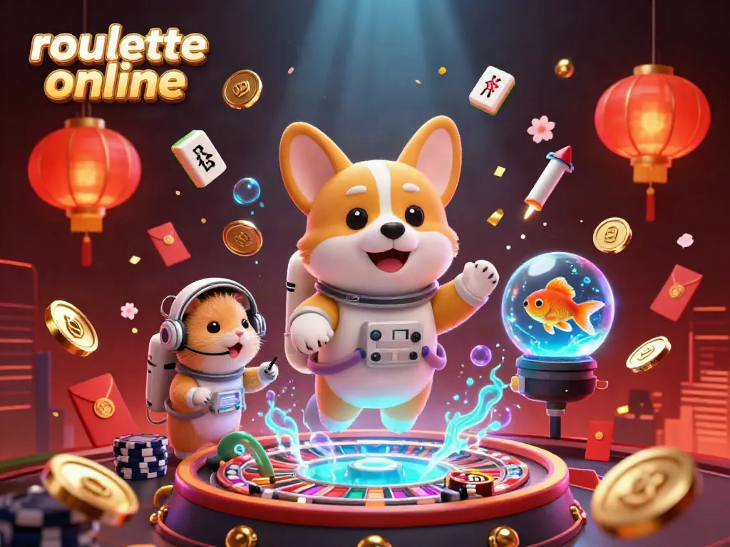 Experience the thrill of roullete online with a 3D cartoon scene featuring a corgi astronaut and casino elements.