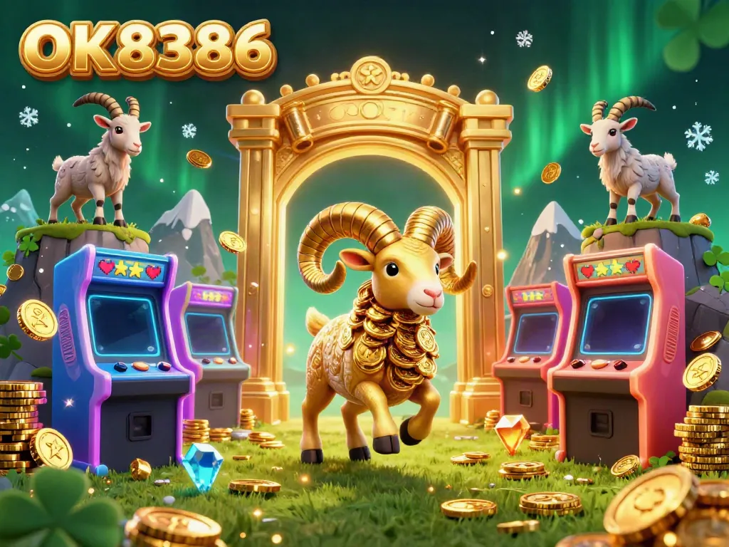 Engage with OK8386 as a golden ram charges through a dazzling golden gate, showcasing the excitement of online gambling.