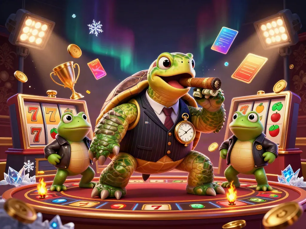 Experience excitement with the slot jackpot featuring a mobster turtle and bullfrogs lit by fireflies.