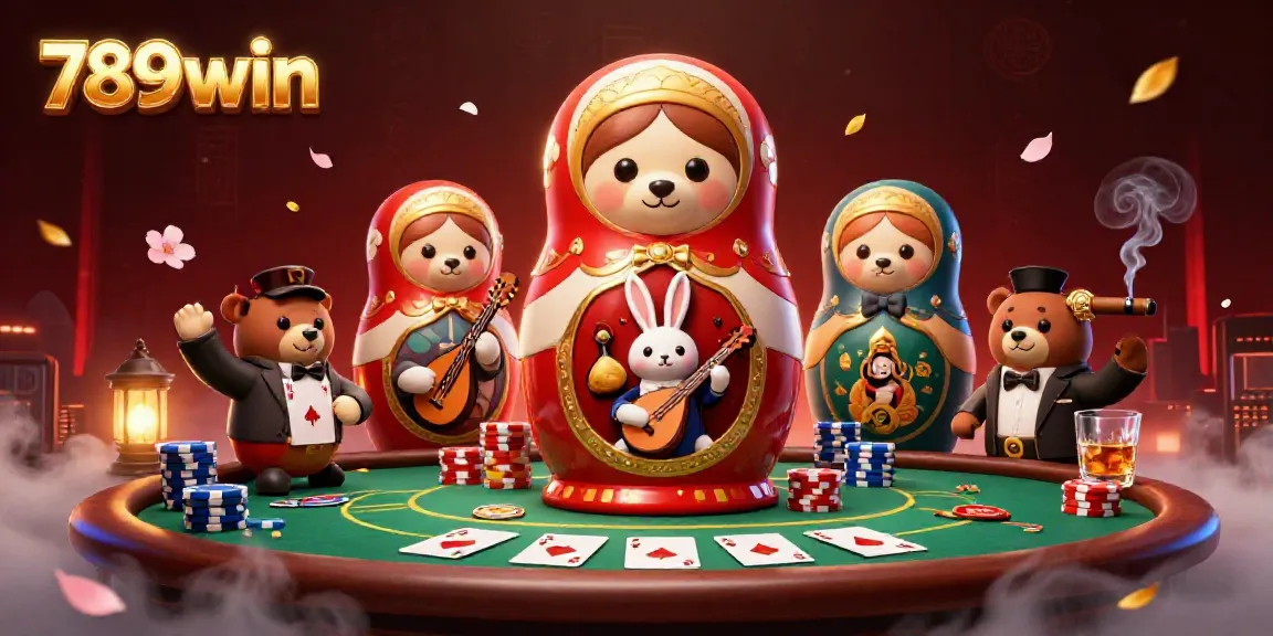 Experience 789win's thrilling casino atmosphere with cartoonish characters and vibrant game elements.