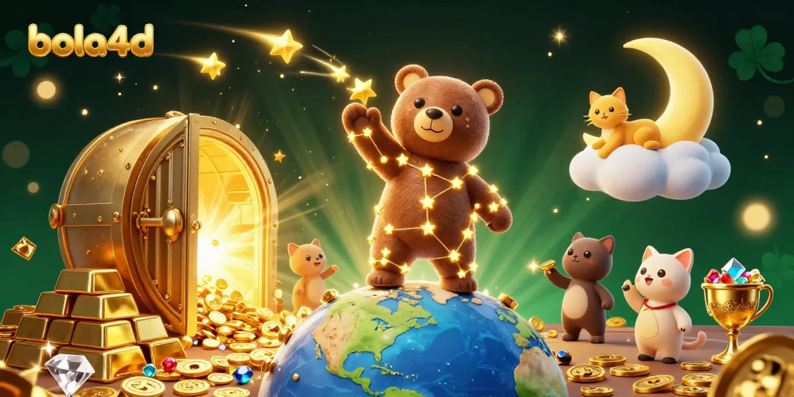 Engage with bola4d's enchanting constellation-themed lottery scene filled with golden treasures and shooting stars.