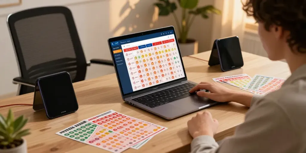 Engaging online gaming experience at https://totobet.net/ with lottery tickets and cozy home setup.