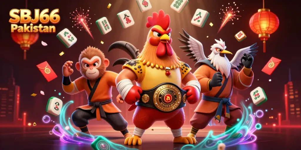 Engage in thrilling games at SBJ66 Pakistan featuring vibrant characters in an electrifying casino scene.