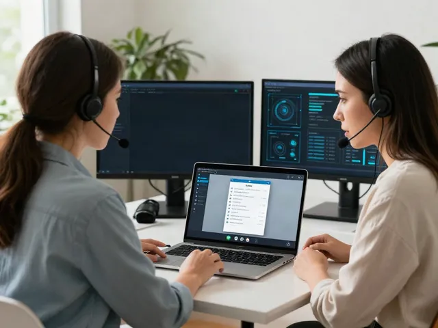 Deepfake protected online video calls focus on a professional woman engaged in a secure video call in a modern office.