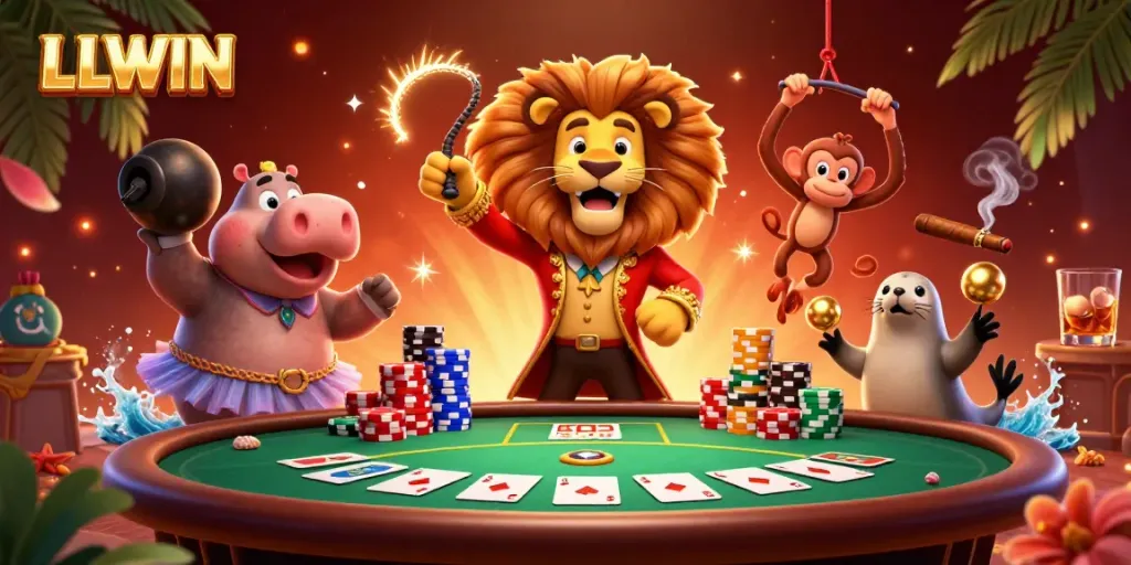 LLWIN showcases exciting casino action with a vibrant 3D circus theme, engaging players in unforgettable fun.