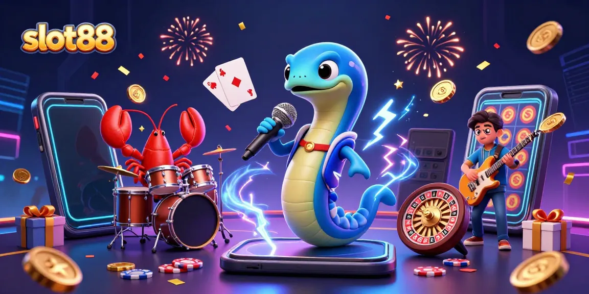 Experience the thrill of slot88 with an electrifying underwater DJ performance in a colorful casino scene.