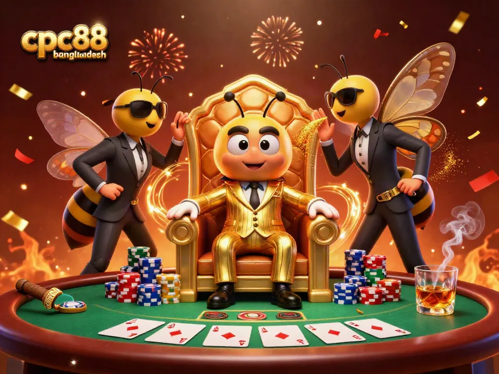 Experience thrilling gaming moments with cpc88 bangladesh featuring a charismatic bee mob boss and vibrant casino elements.