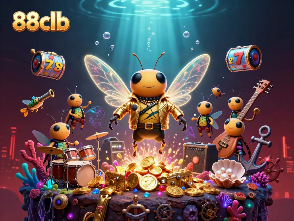 Engage in gaming excitement with 88clb's vibrant casino-themed illustration showcasing lively characters and slot elements.