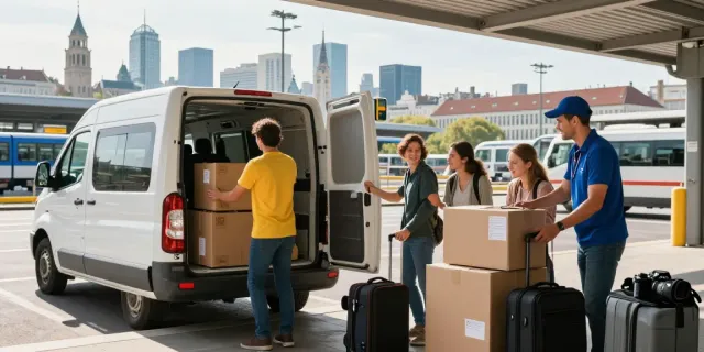 Livrare colete Moldova Europa - transport rapid și sigur, cu curieri ajutând la încărcarea coletelor în vehicule moderne.