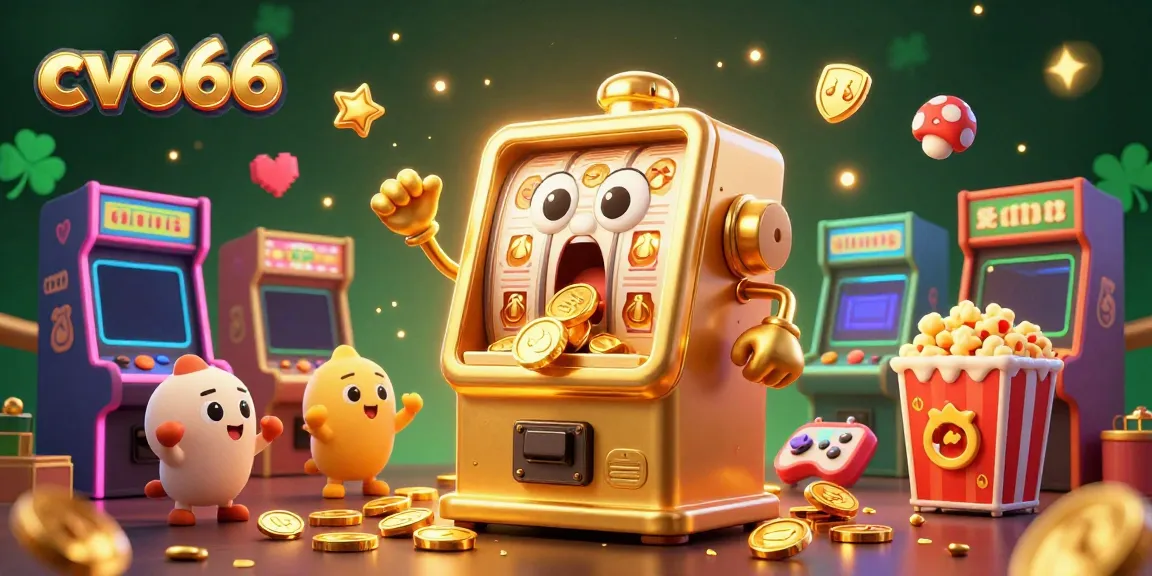 Experience thrilling wins at cv666 with an energetic slot machine illustration showcasing jackpots and excitement.