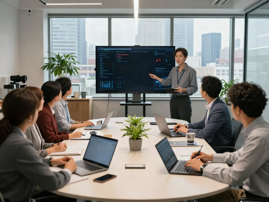 Team collaboration scene discussing bpinetempresas strategies in modern office