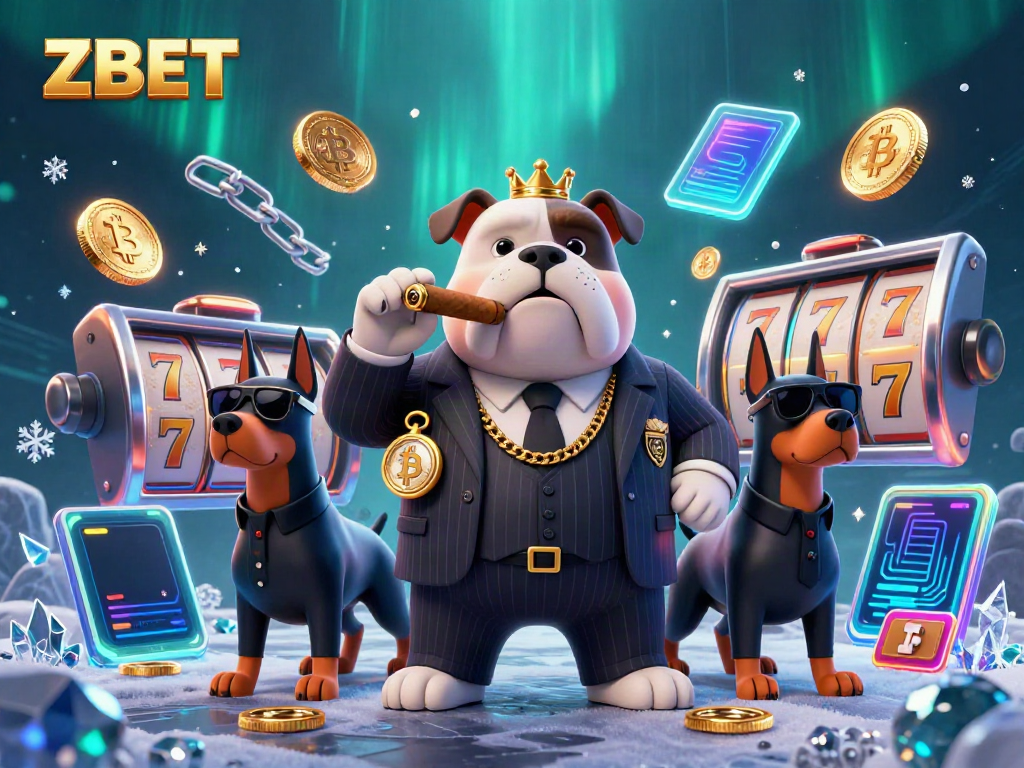 ZBET showcases a mafia boss bulldog with bodyguard Doberman pinschers in a dynamic casino scene, rich in details