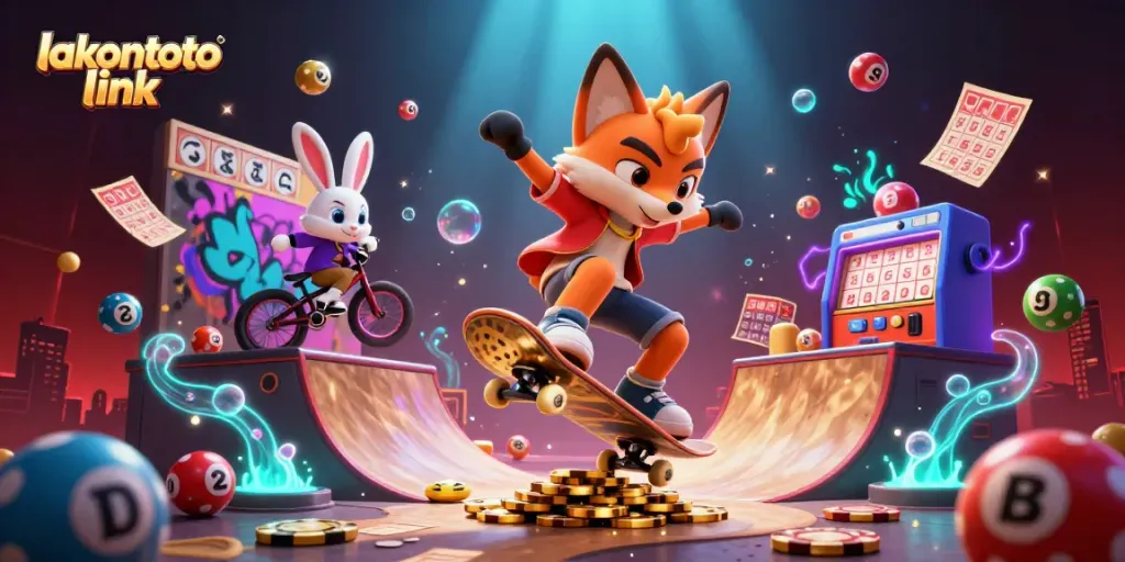 Gambarkan aksi seru di lakontoto link dengan karakter kartun kucing dan kelinci menghadirkan undian lotere.
