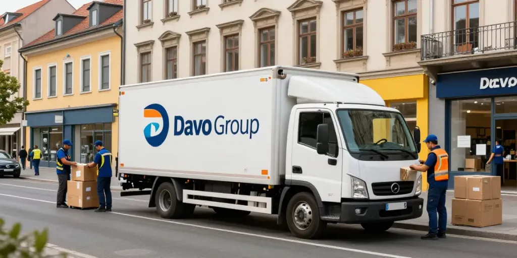 Livrare colete Moldova Europa cu Davo Group în orașele europene, curieri și camion modern.
