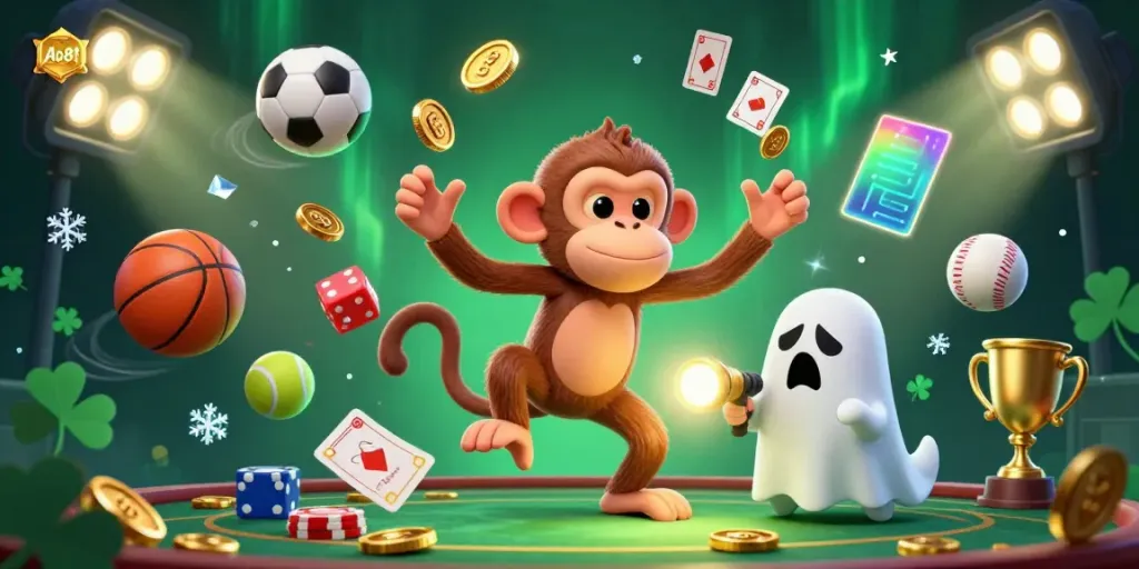 Experience thrilling action with Ad88's lively haunted casino featuring playful characters and vibrant sports elements.