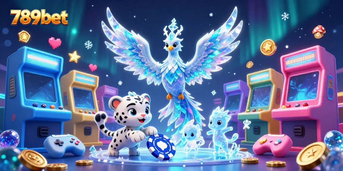 Engage in thrilling gaming action with 789bet, featuring a playful ice phoenix and vibrant casino elements.