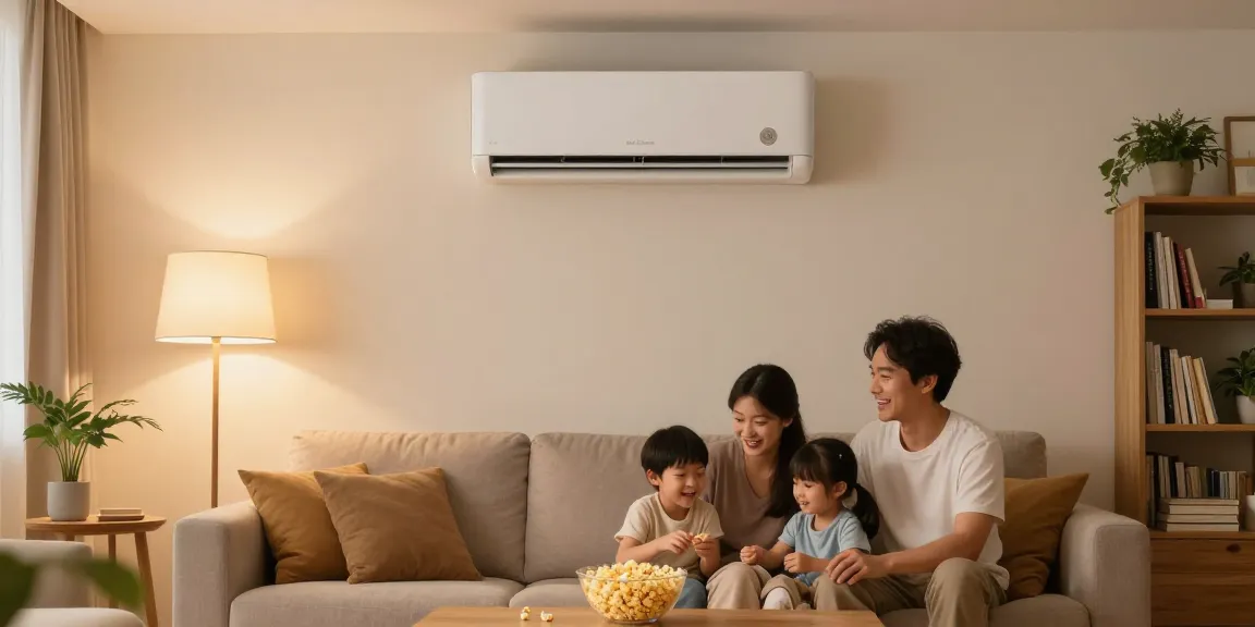 Family enjoying comfort with mini split air conditioner in stylish living room.