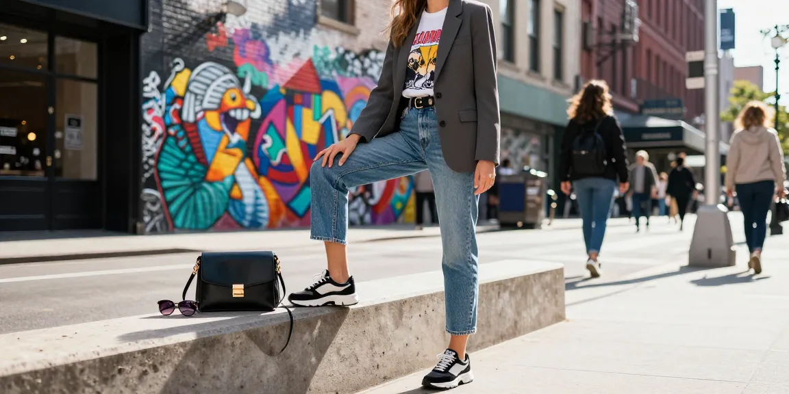 Fashionisk .com model showcasing urban chic style with street art backdrop and modern accessories.