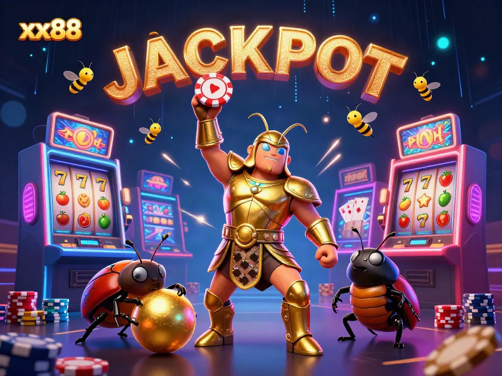 Experience the excitement of xx88 in a vibrant 3D casino scene with animated characters and neon elements.