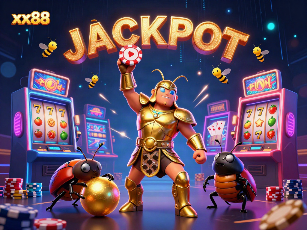 Experience the excitement of xx88 in a vibrant 3D casino scene with animated characters and neon elements.