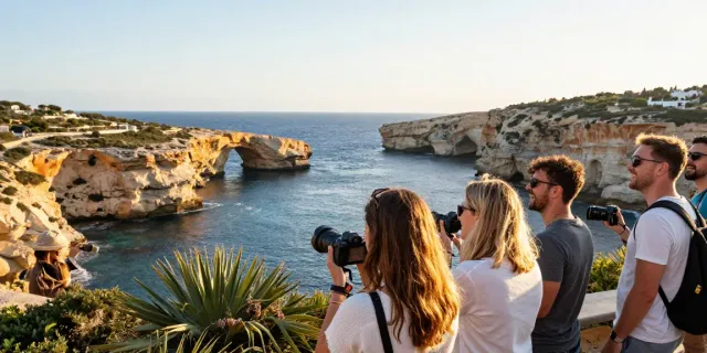 Gozo tours at Azure Window with friends enjoying views and adventure.