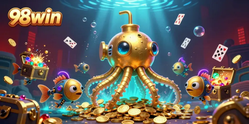 Engage in thrilling fish shooting action in 98win's vibrant underwater casino adventure.