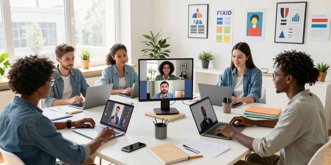 Engaged learners in a collaborative online classroom experience, emphasizing the keyword learn here.