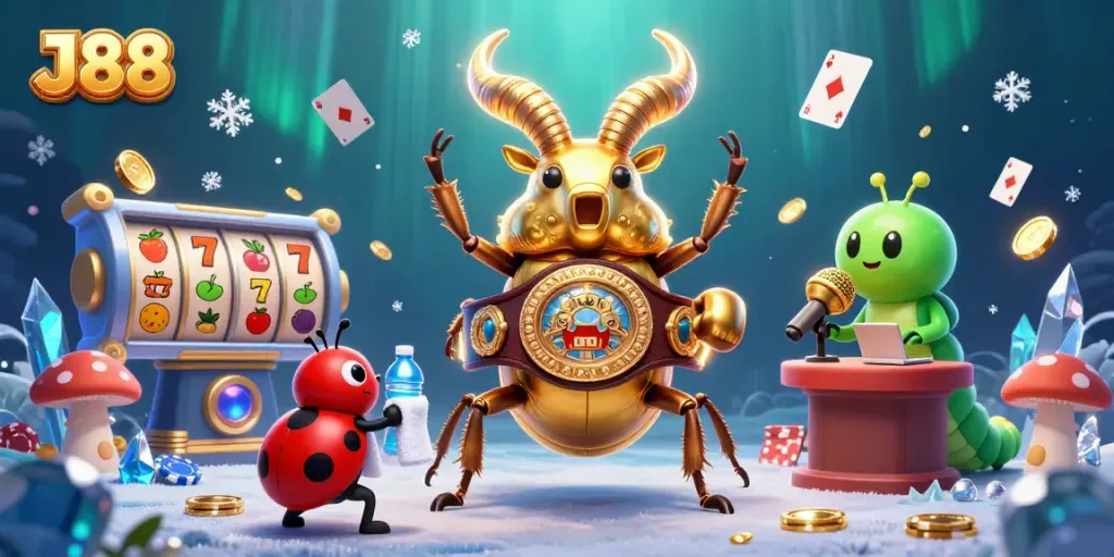 Spin the reels with J88 and experience the thrill of winning jackpots in this vibrant casino illustration.
