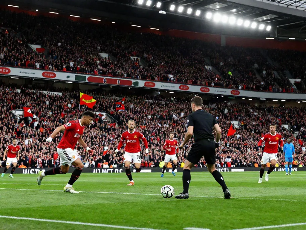 แมนยู vs ลิเวอร์พูล 10 นัดล่าสุด match action captured with fans in a stadium.