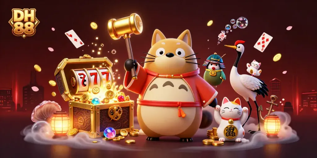 Experience thrilling gameplay with DH 88's vibrant illustration featuring colorful characters and dynamic casino elements.