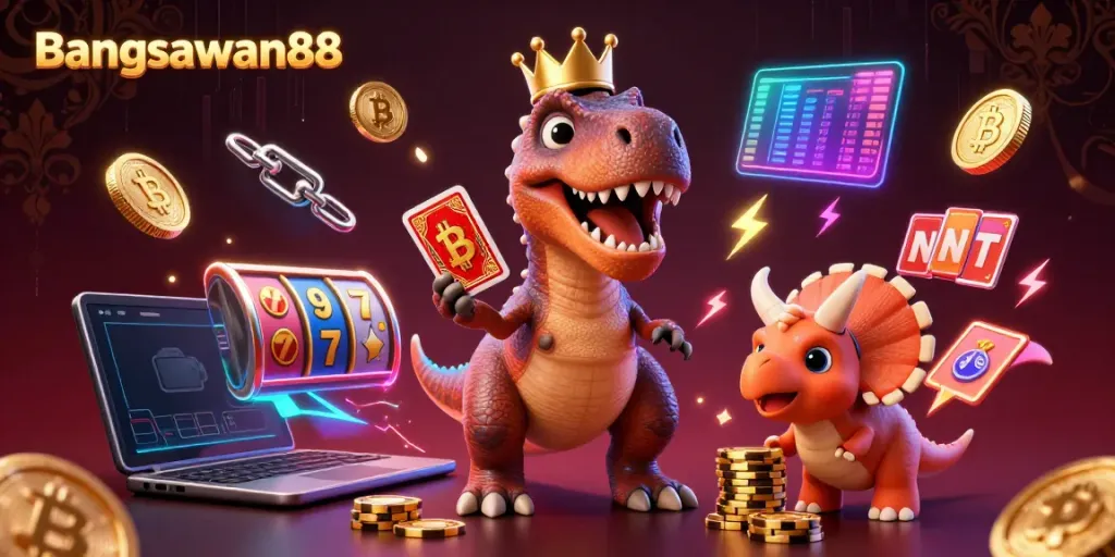Bangsawan88 brings casino fun alive with playful dinosaurs, sparkling coins, and vibrant gaming elements.