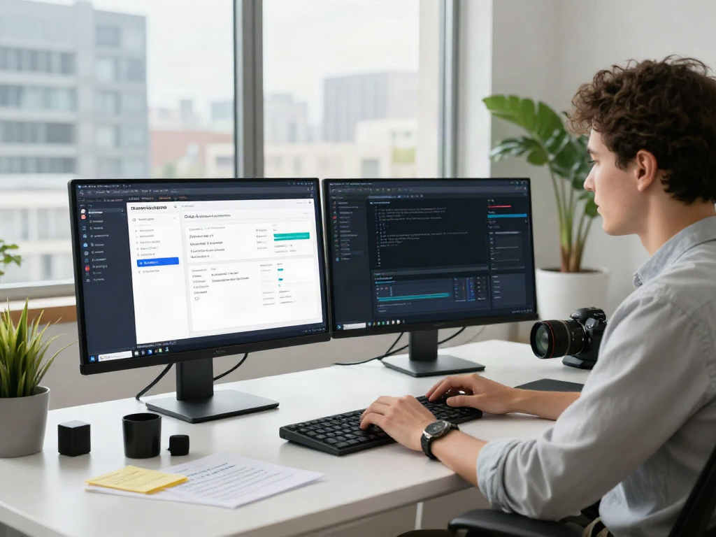 AI tools for SEO blog posts utilized in a modern workspace with a strategist focusing on content creation.