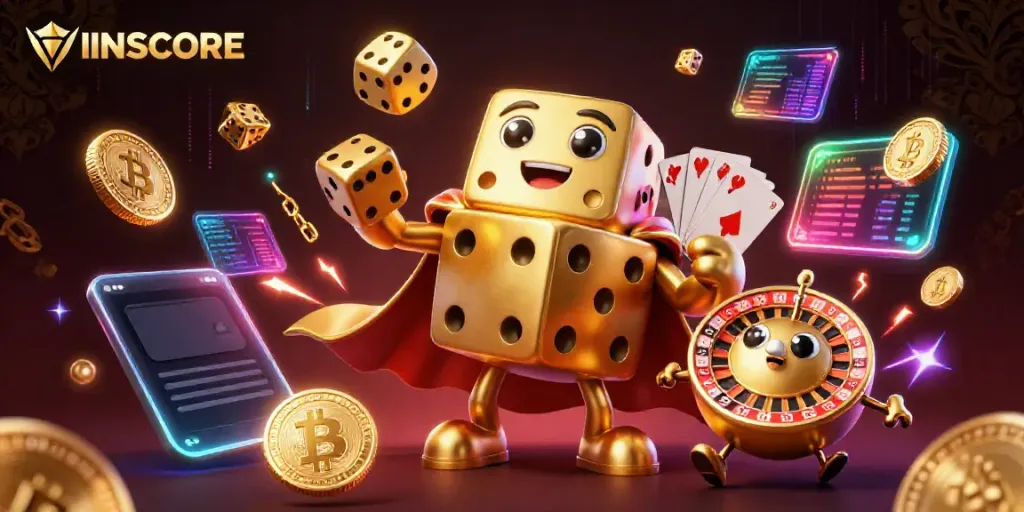 Experience gaming excitement with IDNSCORE's vibrant 3D casino illustration.