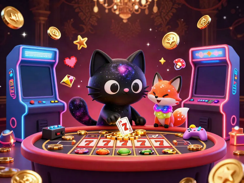 Engage with Slot88's thrilling casino excitement through a vibrant 3D scene featuring gambling elements and characters.