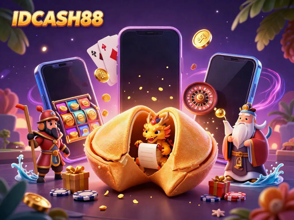 Play exciting games and win rewards at IDCASH88, featuring dynamic casino elements and characters in vivid detail.