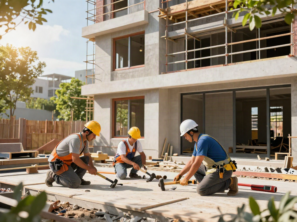 CMR Construction Group team collaborating on a modern residential renovation at a vibrant construction site.